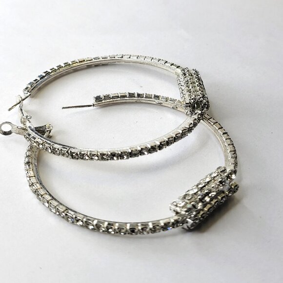Silver Crystal Round Hoop Earrings - Picture 2 of 6